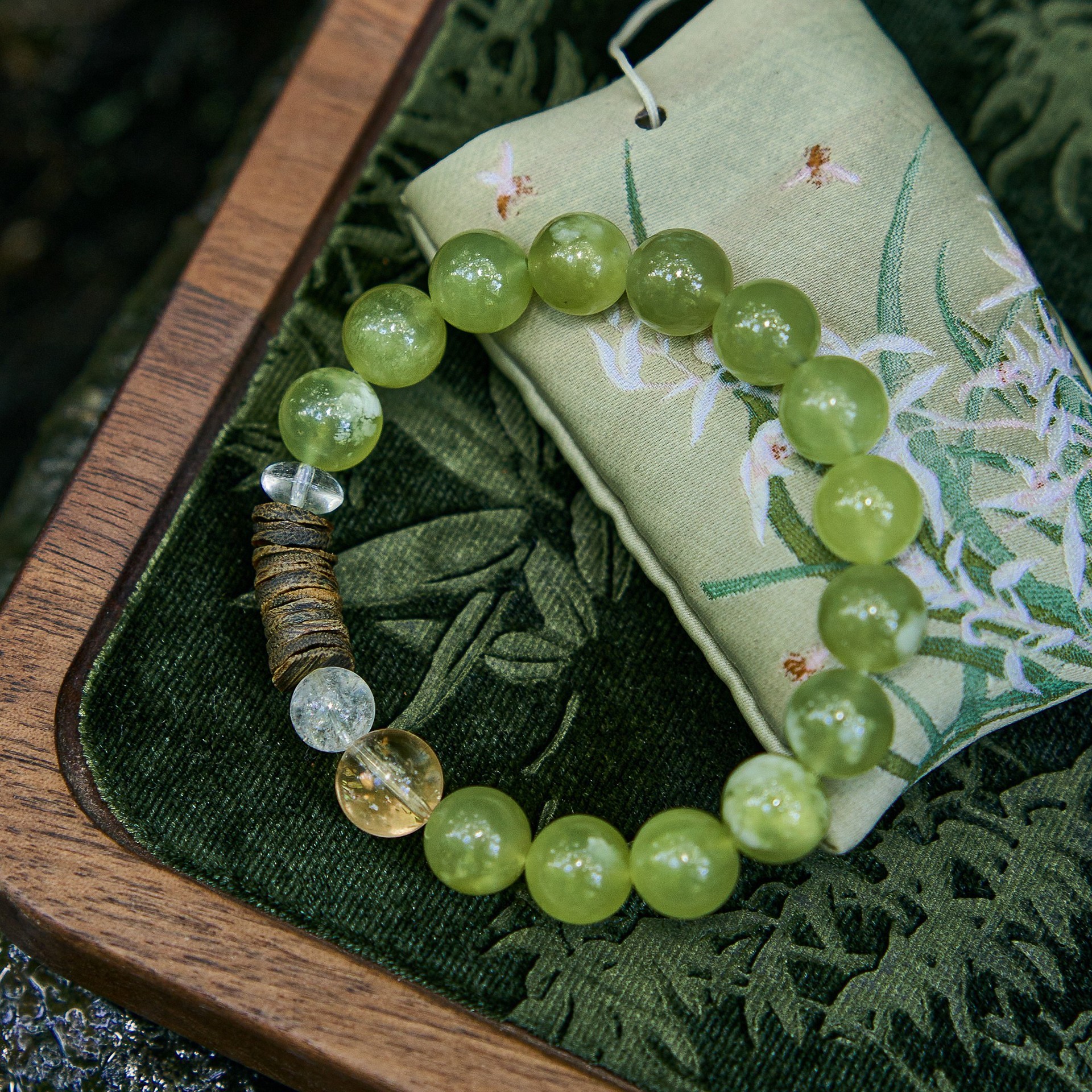 Natural Green Quartz Milky Cap Crystal Bracelet