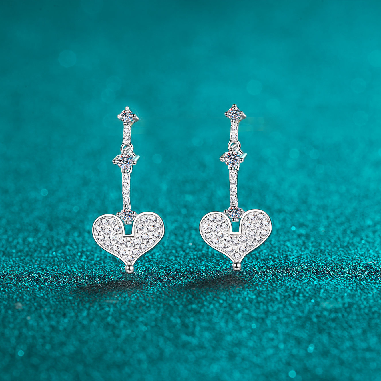 S925 Silver Champagne Gold Heart All Moissanite 0.7ct Earrings