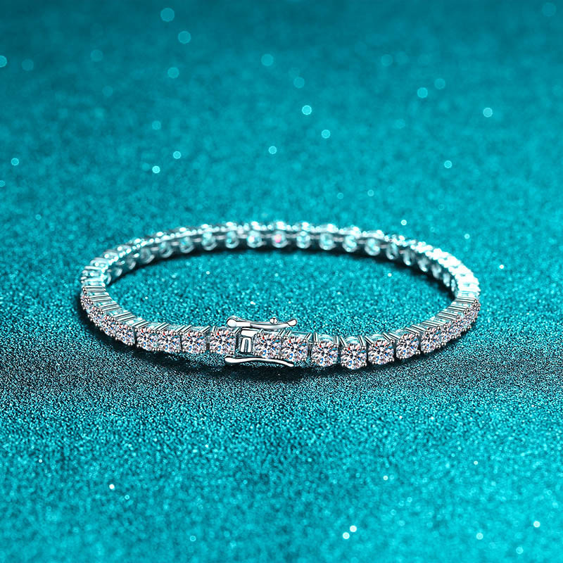 S925 Silver Full Pave Four-Prong Tennis Bracelet