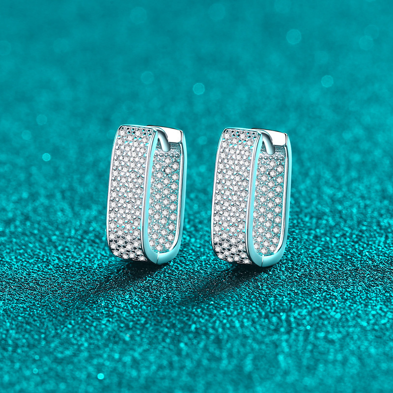 S925 Silver All Moissanite Small Square Ear Cuffs