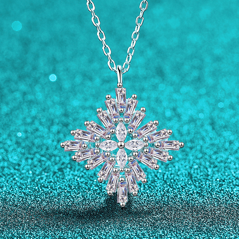S925 Silver Moissanite Snowflake & Marquise Pendant Necklace