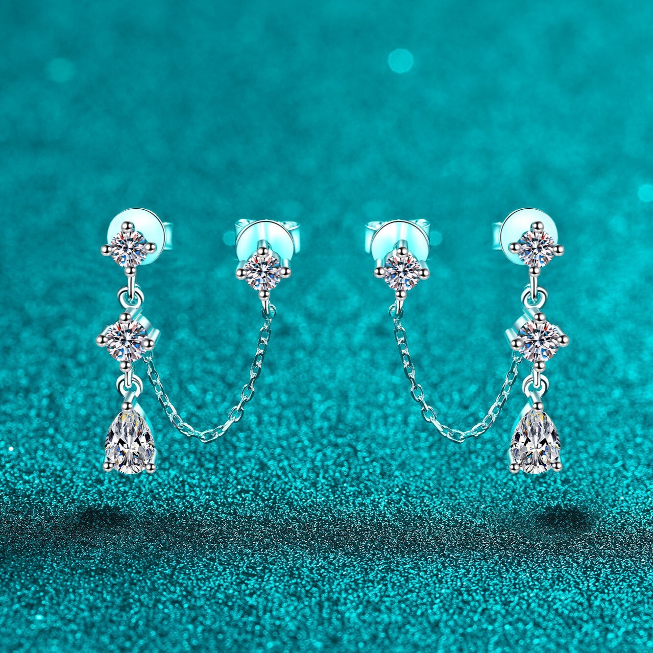 S925 Silver Moissanite Tassel Double Ear Pin Earrings