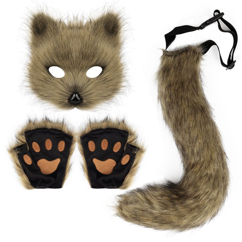 Set Costume Renard Masque Gants Queue Halloween