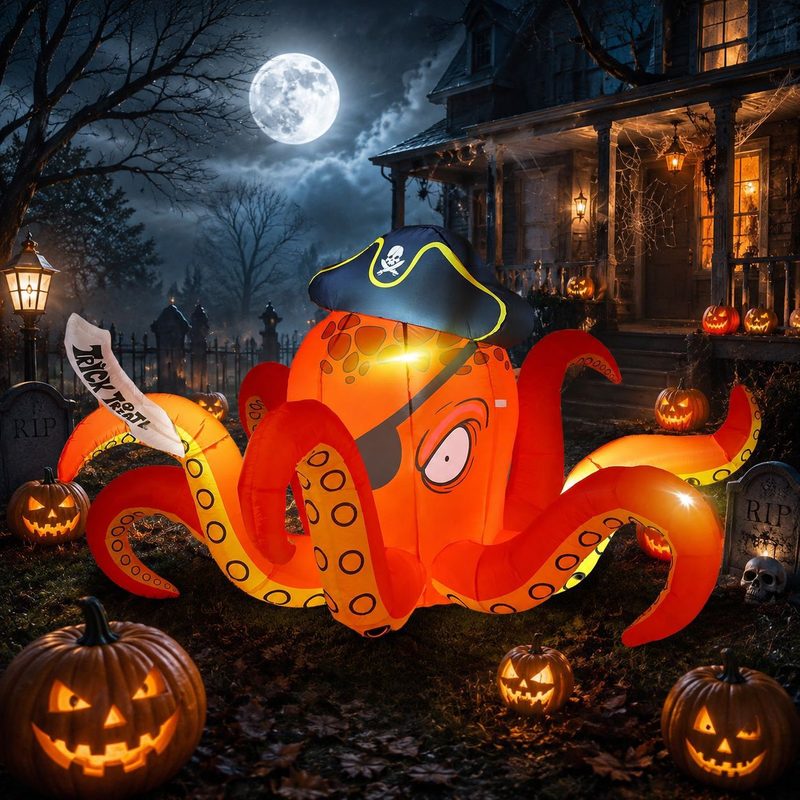 Pieuvre Pirate Gonflable Halloween Déco Jardin Extérieur