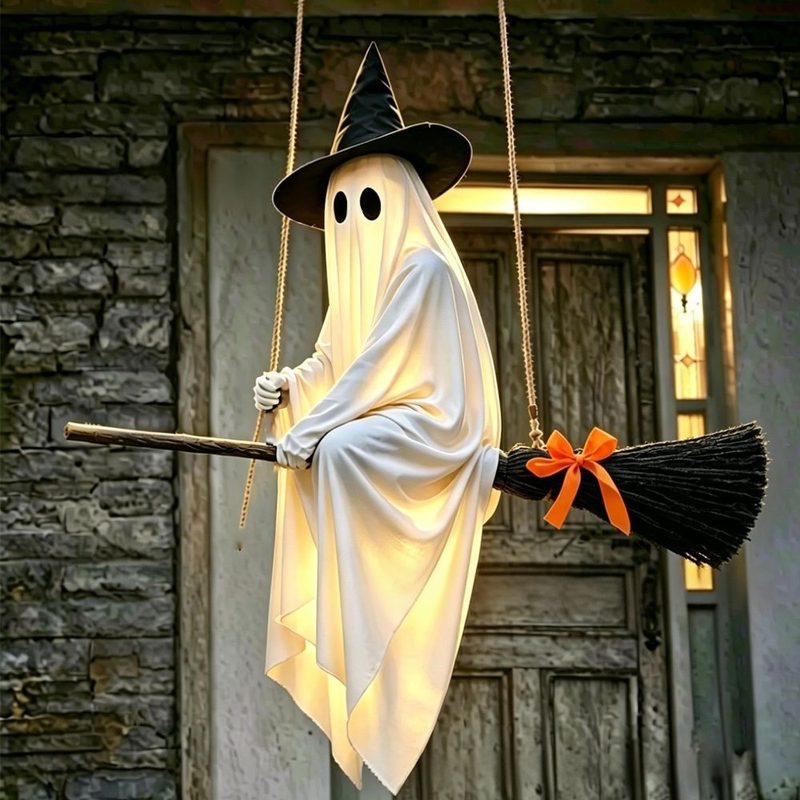 Escoba Fantasma Luminosa Colgante Porche Halloween