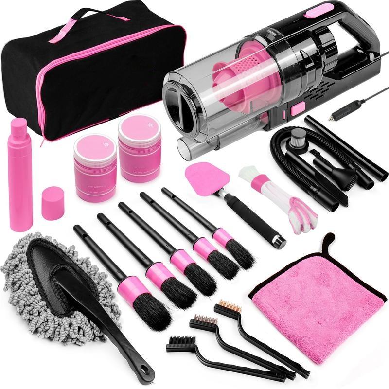 17pcs Car Cleaning Kit, Pink Car Interior Detailing Kit with High Power