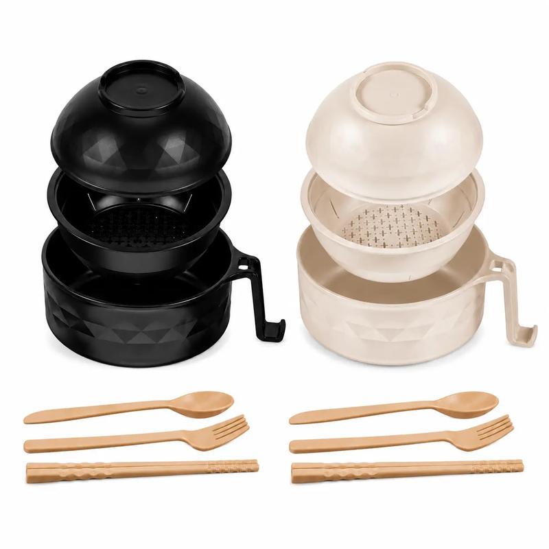 Microwave Ramen Bowl Set with Handle Spoon Fork Chopsticks