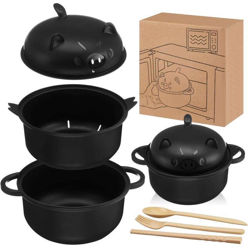 Ramen Noodle Bowl Microwavable Pig Ramen Cooker with Strainer