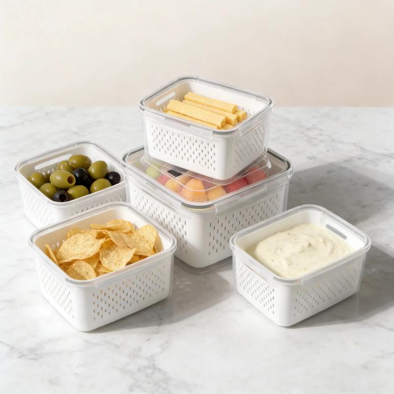 Transparent Plastic Stackable Strainer Containers Kitchen Storage