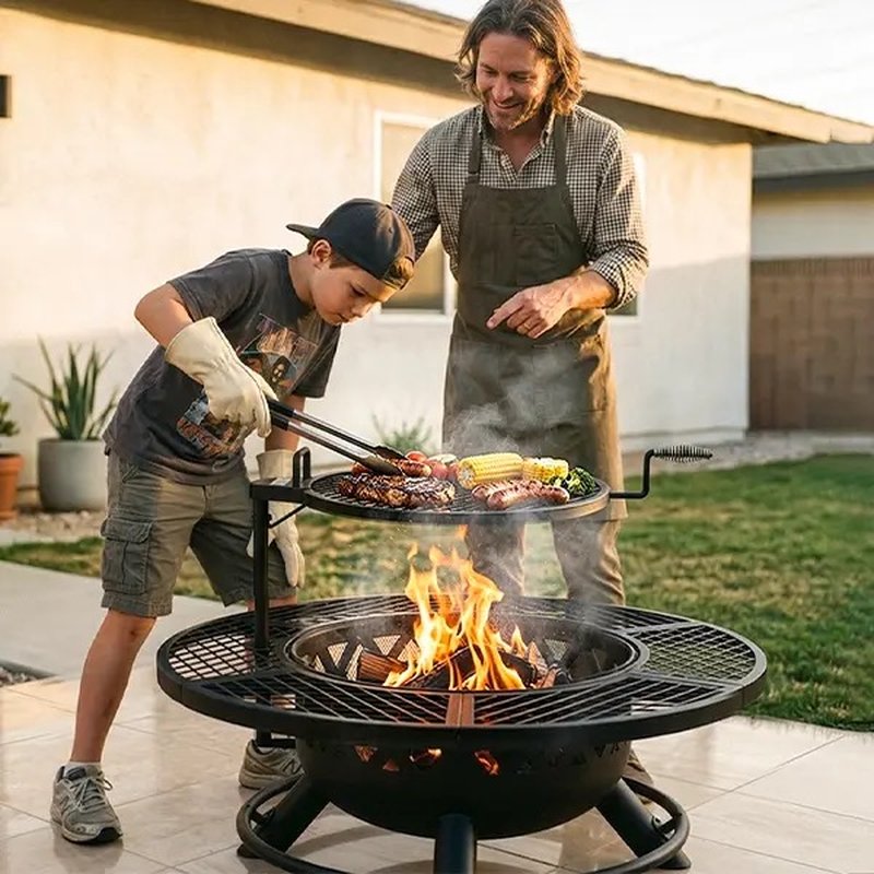 Wood Burning Fire Pitwith Detachable BBQ Grill