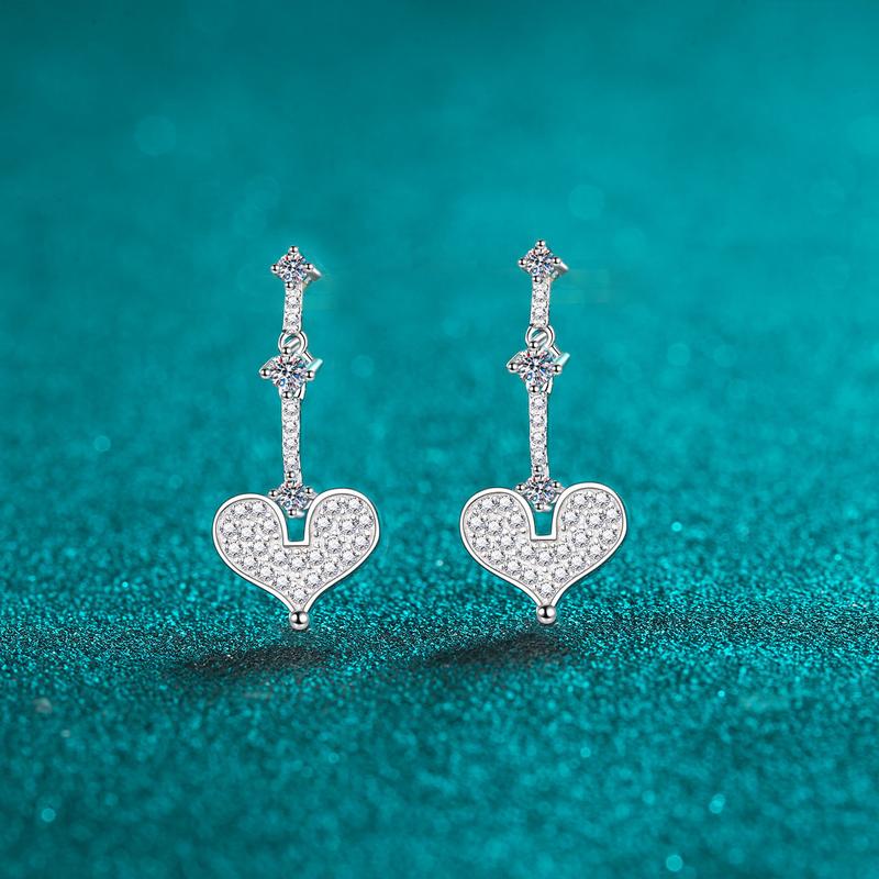 S925Plata de Leyde MujerOro ChampánCorazónEstiloCompletoMoissanita70PartePendientes de Botón