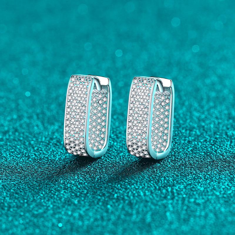 S925Plata de LeyCompletoMoissanitaPendientes de Botónde MujerCuadradoAro para Oreja