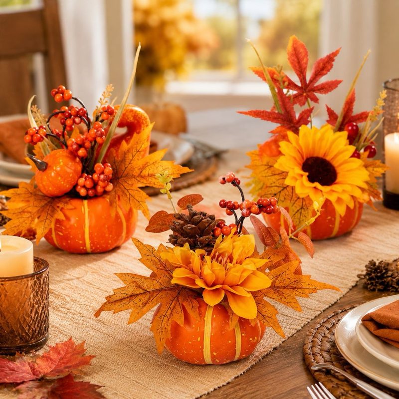 Halloween Pumpkin Maple Leaf Fall Table Decoration