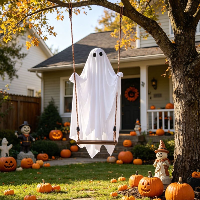 Halloween Glowing Ghost Swing Hanging Garden Decoration